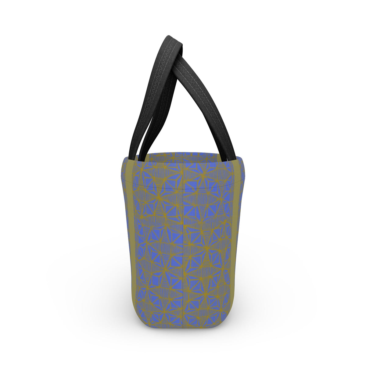Sleek Geometric Blue Olive Insulated Lunch Bag shown from the top, the ideal compact lunch bag for stylish meal prep.