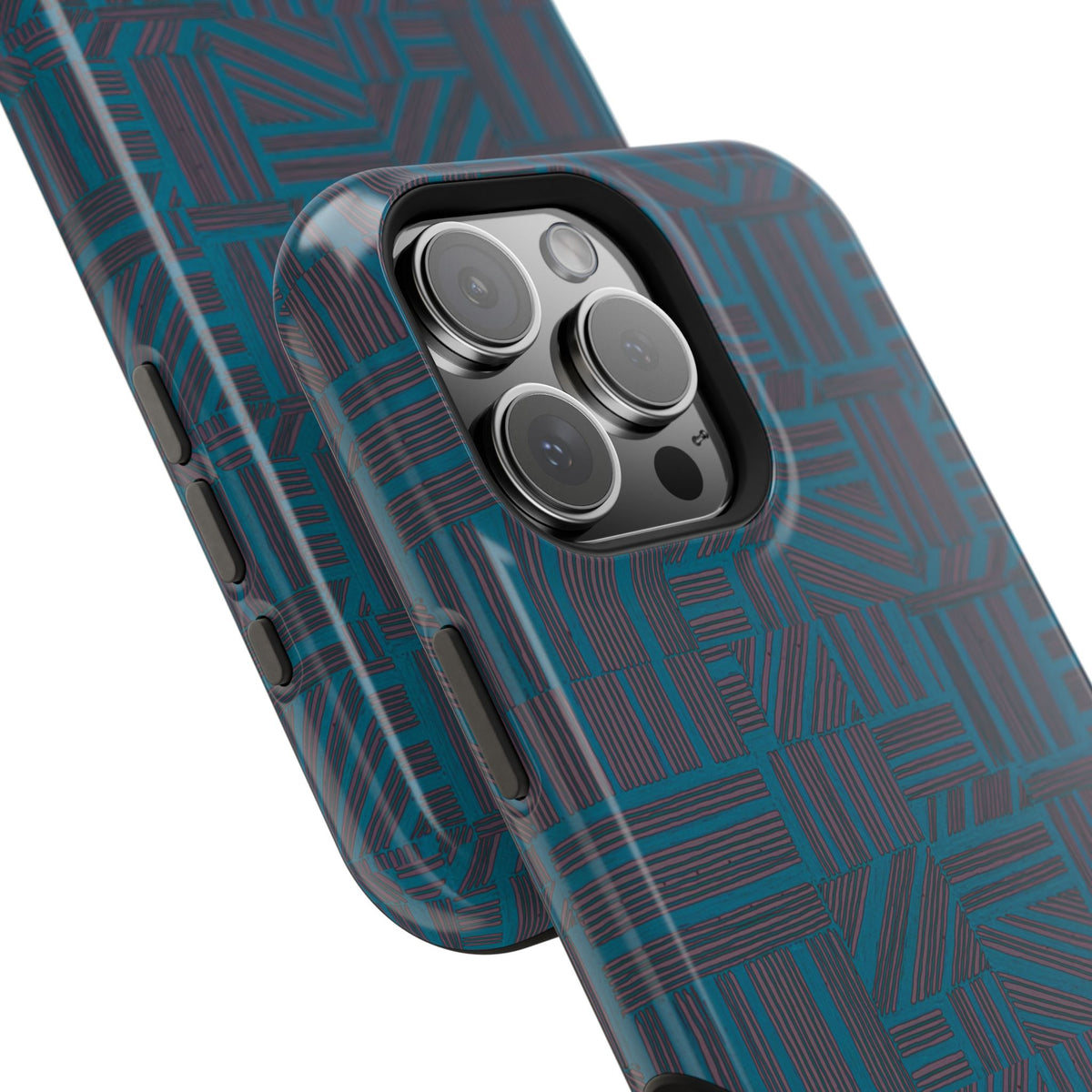 Impact Resistant iPhone 17 Case, Teal Geometric MagSafe Dual-Layer Protection
