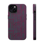 Slim Protective Phone Case With MagSafe, Dual-Layer Impact Protection, Plum Geometric Design, rear view for a compact dual-camera phone; slim protective iphone 16 promax  case.