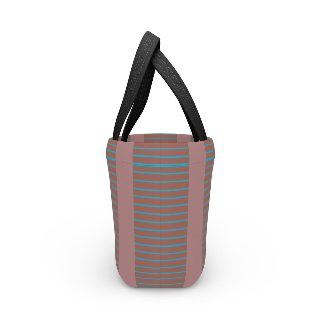 Striped Retro Lunch Bag – Teal & Terracotta Compact Insulated Tote