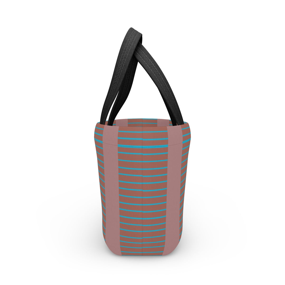 Striped Retro Lunch Bag – Teal & Terracotta Compact Insulated Tote