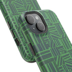 Green Magnetic Phone Case — 2-Layer Geometric MagSafe-Compatible Impact-Resistant Cover, green magnetic phone case- price match with CASETiFY and Casely, exploded case view with magnetic charging ring.