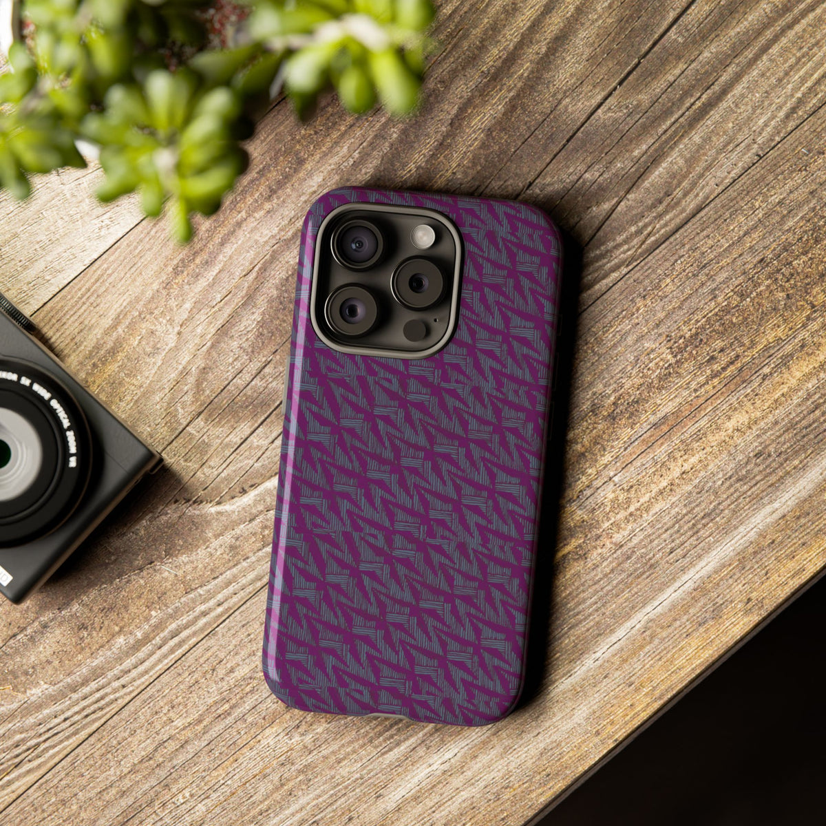 Shockproof Iphone 17 Pro Cover, Purple Geometric Dual-Layer TPU Case, UV-Protected