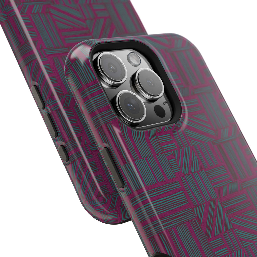 Slim Protective iPhone 16 ProMax Case With MagSafe, Dual-Layer Plum Geometric Design