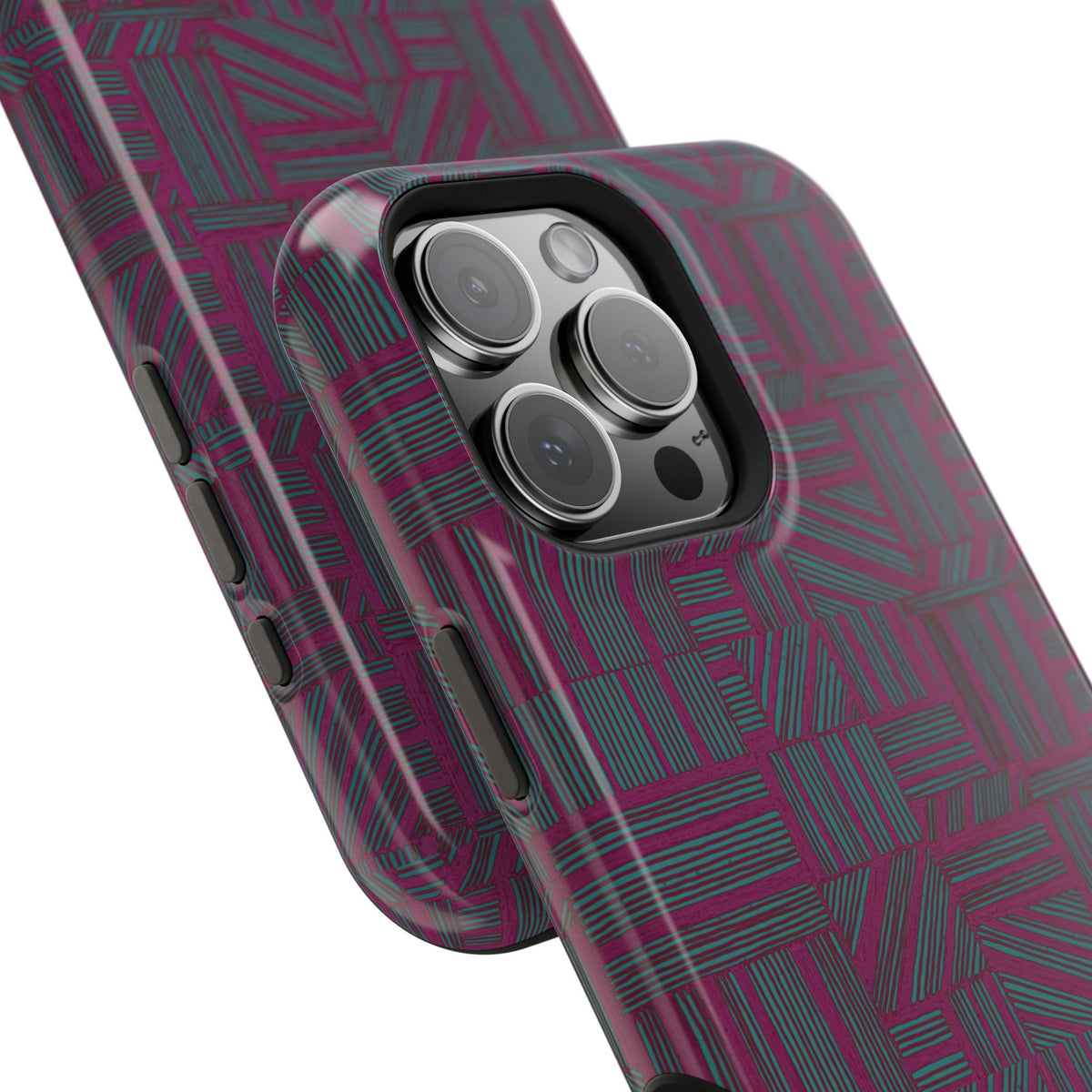 Slim Protective iPhone 16 ProMax Case With MagSafe, Dual-Layer Plum Geometric Design