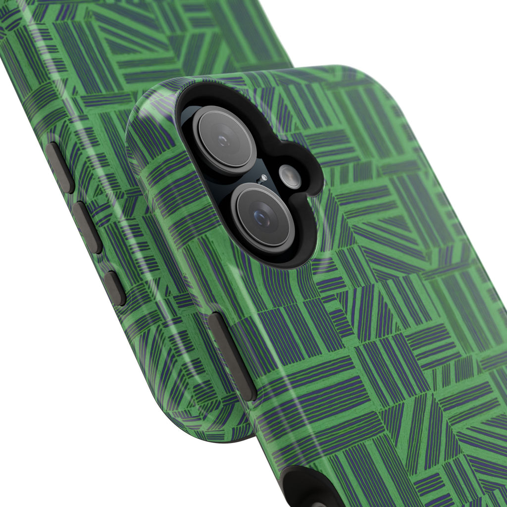 Green Dual Layer iPhone 17 Pro Phone Case, Geometric MagSafe 2-Layer Impact Protection