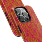 Tough Phone Case — Vibrant Tropical Herringbone Pattern, impact resistant iphone 17 case displayed in an exploded two-piece view