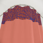 Close-up view of the Abstract Coral & Indigo Shower Curtain by Printify, showcasing vibrant bands of coral that complement the indigo marbling. Ideal for boho bathroom aesthetics, this modern shower curtain adds a touch of bold bathroom charm and serves as a unique gift for home decor enthusiasts.