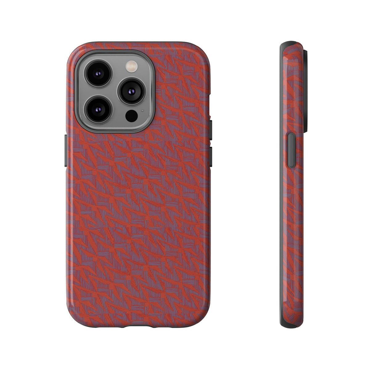 Red Pebble Texture Tough Phone Case — Rugged Shockproof iPhone Cover, wireless charging iphone 17 promax case with red pebble pattern and slim edges