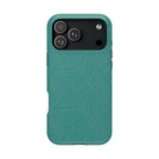 Magnetic Impact-Resistant Phone Case — Teal Geometric Protective Cover, magnetic iphone 18 pro case rear view with triple-camera cutout