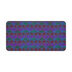 Geometric Neon Wave Desk Mat — Retro Purple & Teal Gamer Desk Pad, colorful gaming desk mat with repeating neon geometric shapes in a medium size.