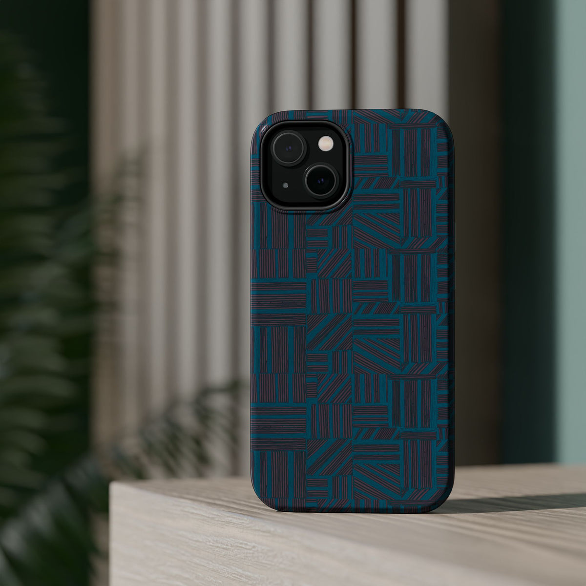 Impact Resistant Phone Case-20% OFF Entire Order, And Free Shipping, Teal Geometric MagSafe phone case with full camera module opening; impact resistant iphone 17 case-20% OFF Entire Order, and Free Shipping.