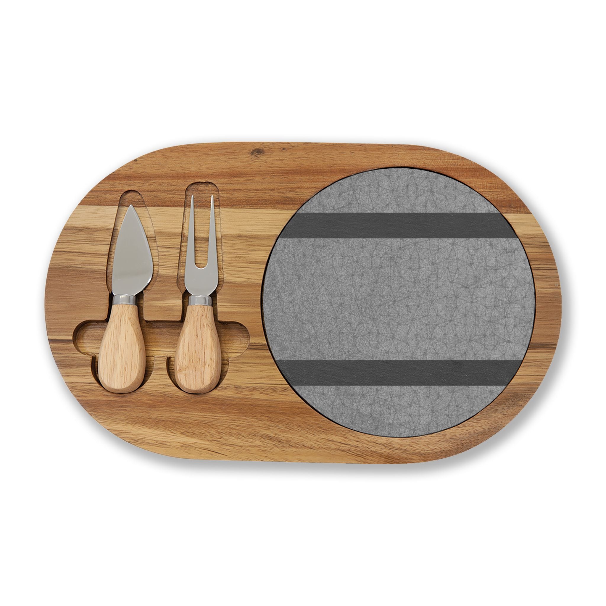Engraved Acacia & Slate Charcuterie Board with Cheese Knives