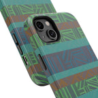 Green Geometric Stripe Phone Case — Impact-Resistant, wireless charging iphone 16 pro max case close-up showing triple-camera compatibility.