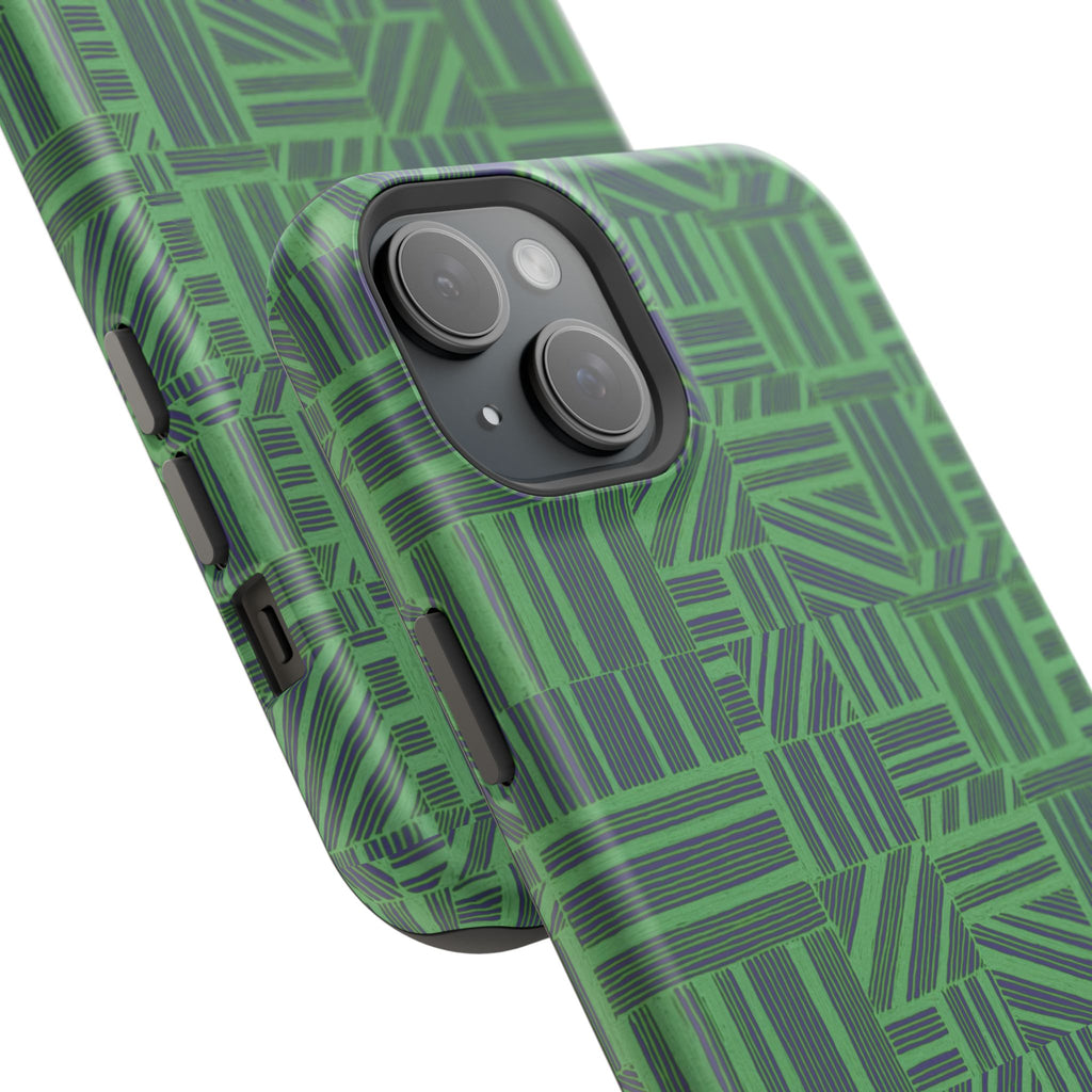 Green Dual Layer iPhone 17 Pro Phone Case, Geometric MagSafe 2-Layer Impact Protection