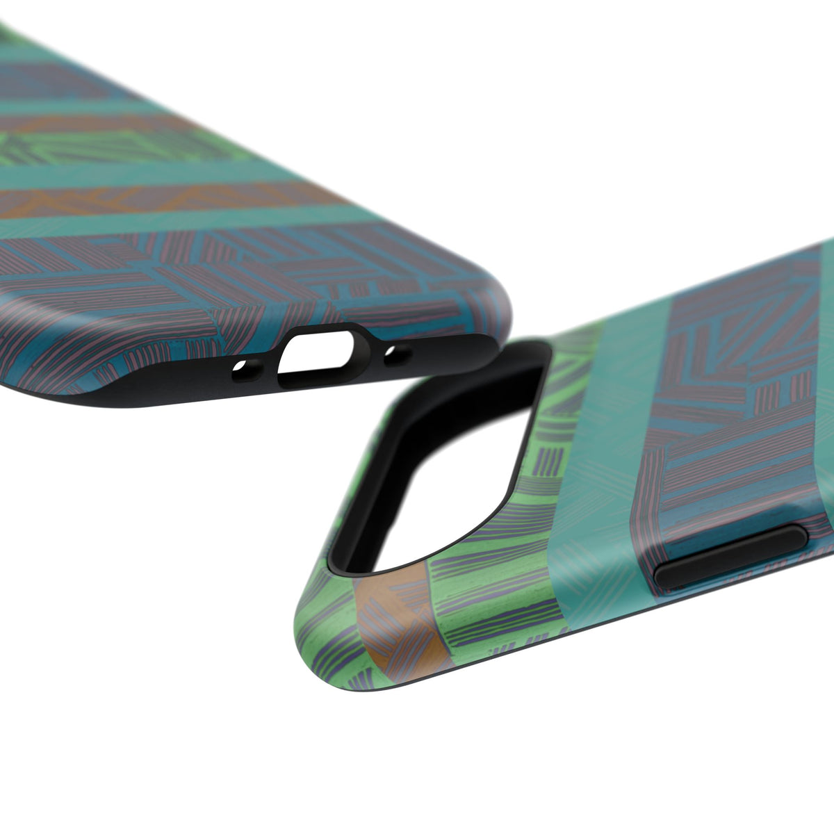 Geometric Green Wireless Charging iPhone 16 Pro Max Case - Impact-Resistant Dual-Layer