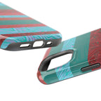 Striped Teal & Coral Magnetic Impact Phone Case angled lifestyle view, Fractyl magsafe compatible iphone 18 pro max case