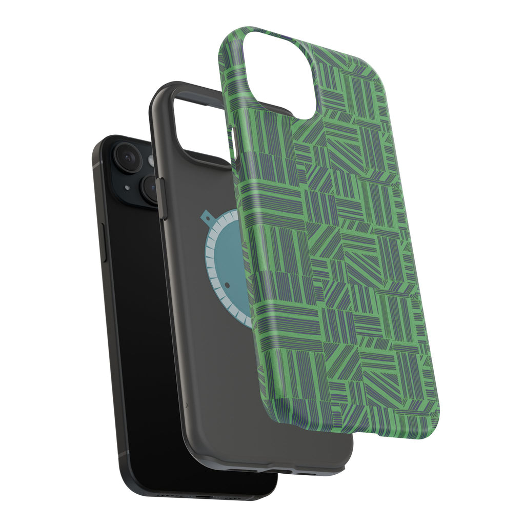 Green Dual Layer iPhone 17 Pro Phone Case, Geometric MagSafe 2-Layer Impact Protection