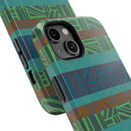 Green Geometric Stripe Phone Case — Impact-Resistant, wireless charging iphone 16 pro max case angled close-up showing durable edge coverage.