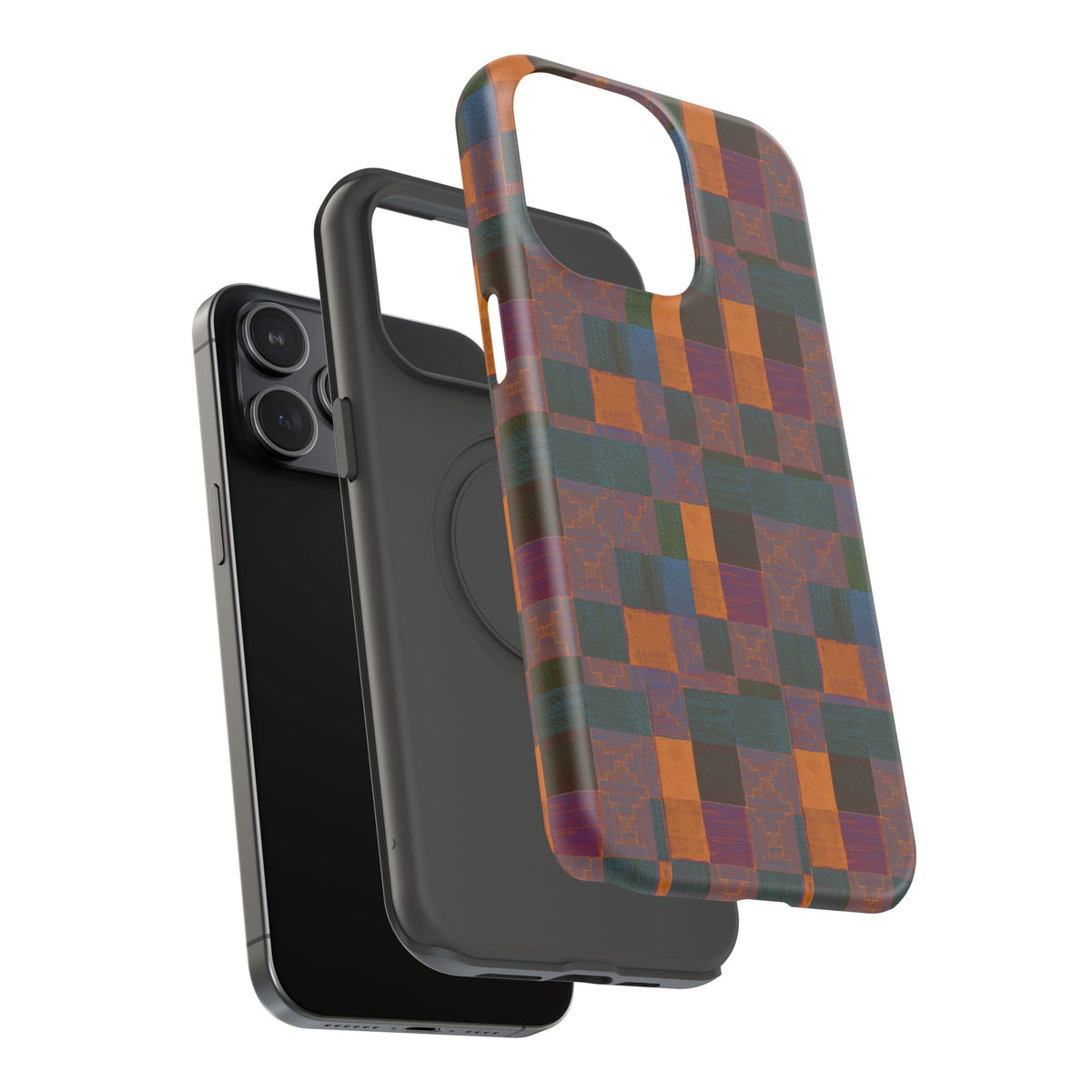 Impact-Resistant Phone Case — Retro Checkerboard Pattern, Fractyl wireless charging iphone 18 pro case shown in a premium angled view with a slim pocket-friendly build.