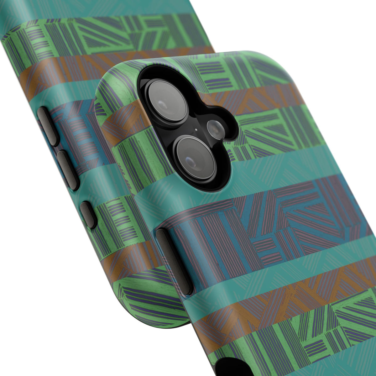 Geometric Green Wireless Charging iPhone 16 Pro Max Case - Impact-Resistant Dual-Layer