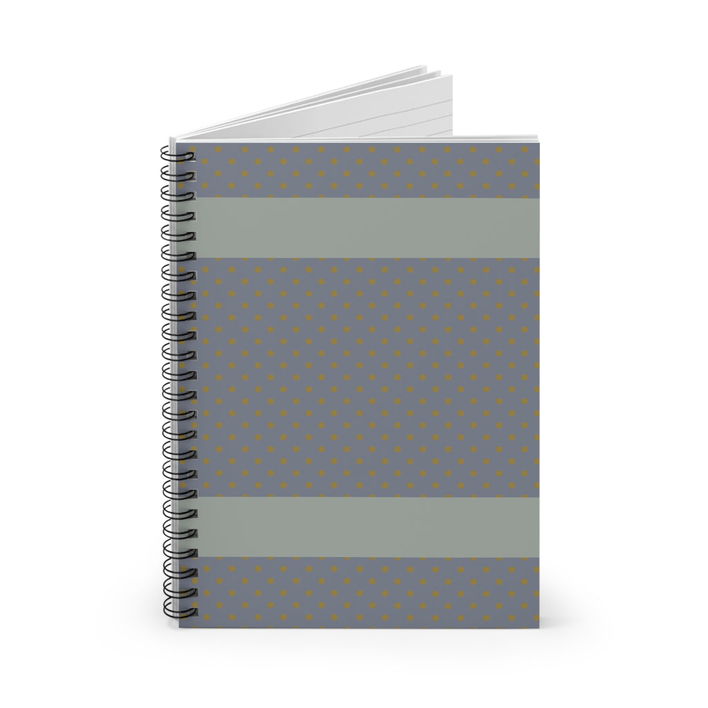 Side view of the Grey Polka Dot Spiral Notebook – a compact writing notebook designed with a stylish dot pattern. Suitable for office use and a great gift for students, this small notebook is perfect for school or work, with lined pages for effective note-taking.