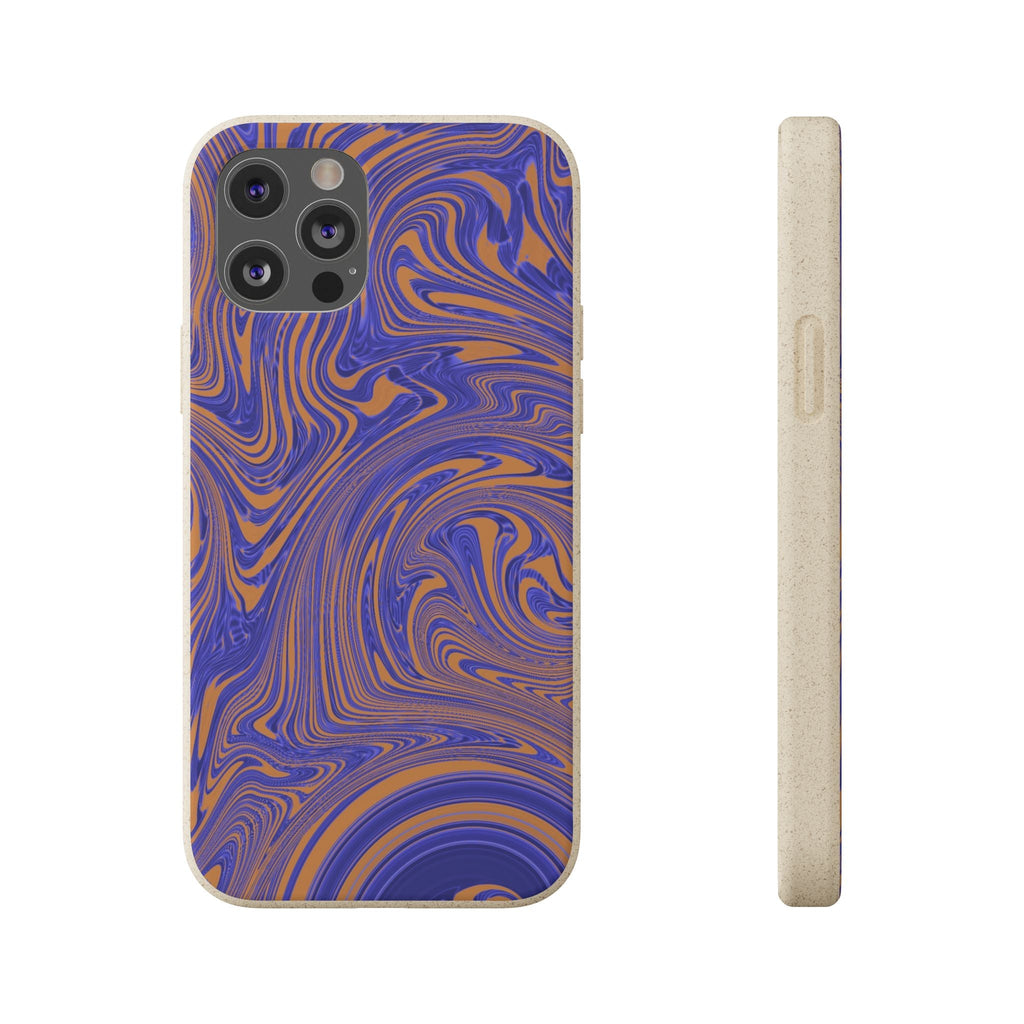Biodegradable Marble Swirl Phone Case — Purple & Orange Eco-Friendly Protective Cover, detailed camera cutout view; protective biodegradable case _CASETiFY5 alternative.