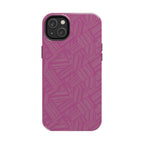 Magenta Geo Pattern Tough Phone Case — Protective Floral-Style Abstract Design, wireless charging iphone 18 pro case with compact camera cutout.