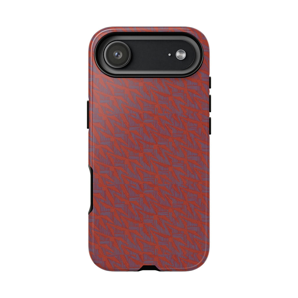 Red Pebble Texture Tough Phone Case — Rugged Shockproof iPhone Cover, wireless charging iphone 17 promax case rear view with protective raised edges