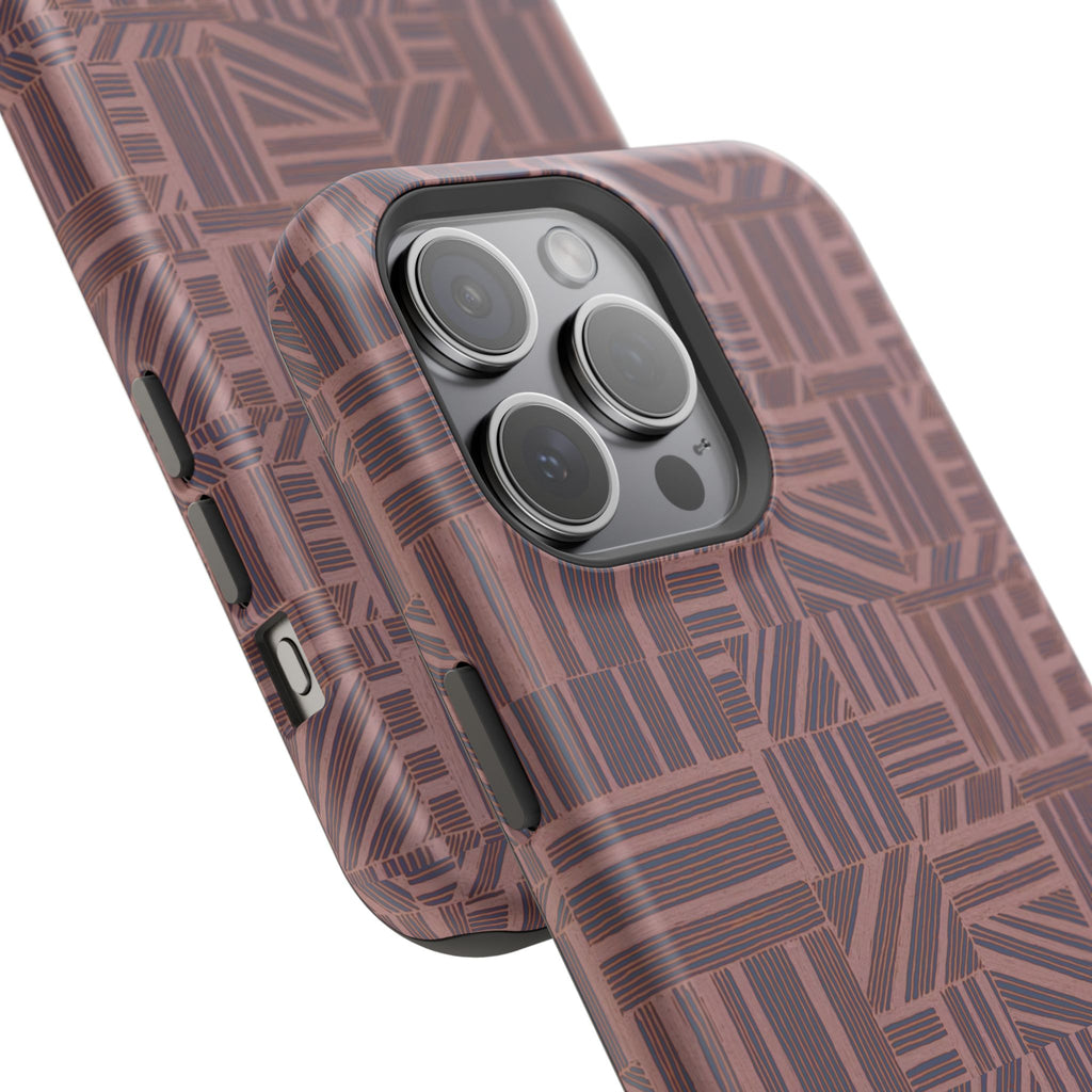 Impact Resistant Iphone 17 Pro Max Case - MagSafe Dual-Layer Geometric Brown Design