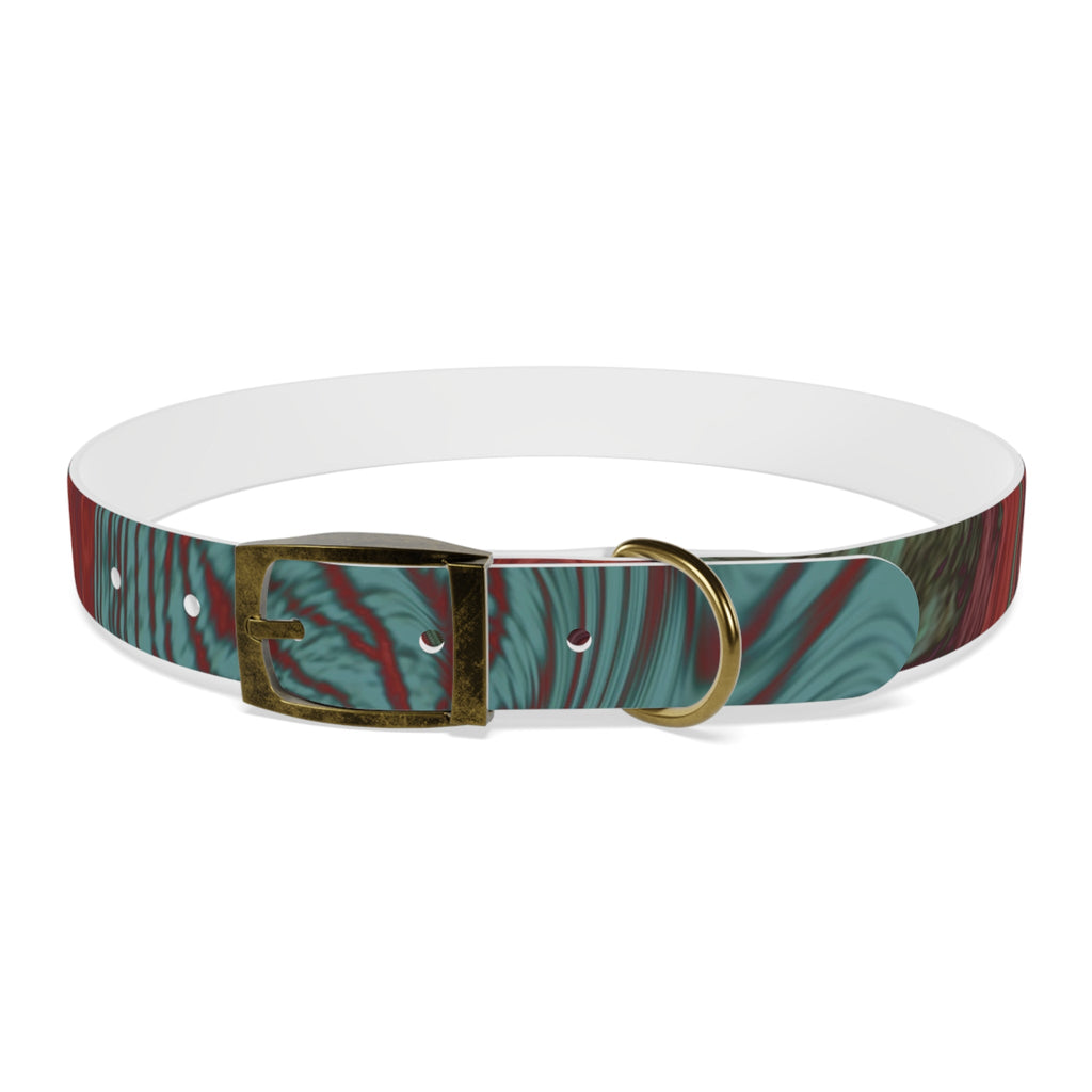 Vintage brass buckle on the stylish Marbled Swirl Dog Collar — Red & Teal Abstract Pet Collar, an ideal choice for a hypoallergenic dog collar.