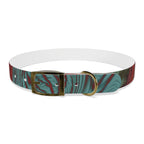 Vintage brass buckle on the stylish Marbled Swirl Dog Collar — Red & Teal Abstract Pet Collar, an ideal choice for a hypoallergenic dog collar.
