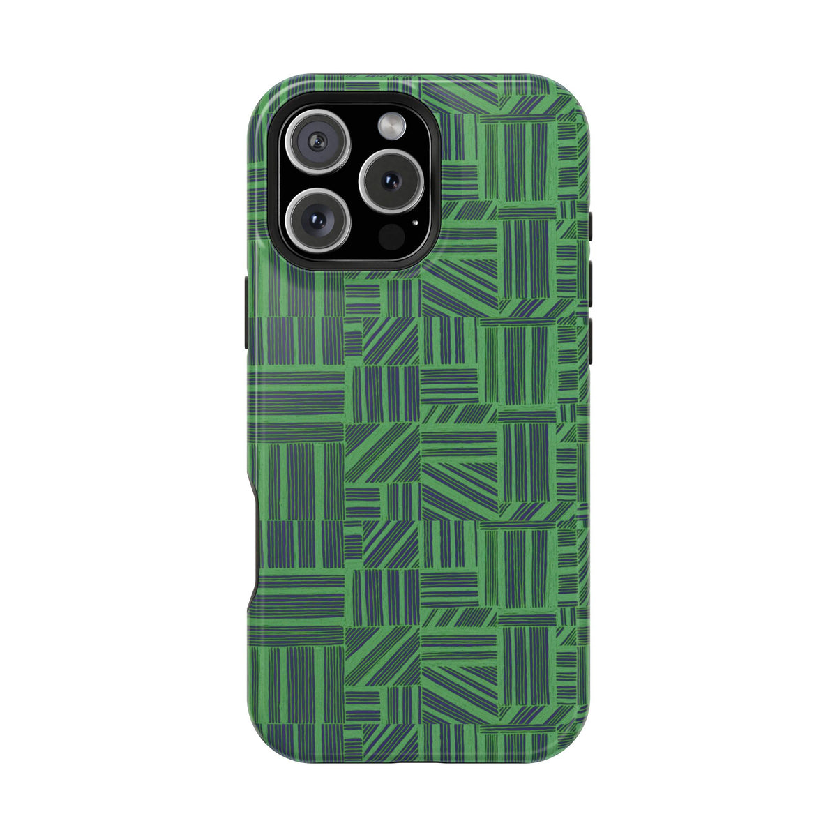 Green Magnetic Phone Case — 2-Layer Geometric MagSafe-Compatible Impact-Resistant Cover, green magnetic phone case- price match with CASETiFY and Casely, protective green case with accessible buttons.