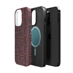 MagSafe Impact Resistant Phone Case - Geometric Brown Pattern, Dual-Layer Protection, rear camera protection detail; impact resistant iphone 17 pro max case