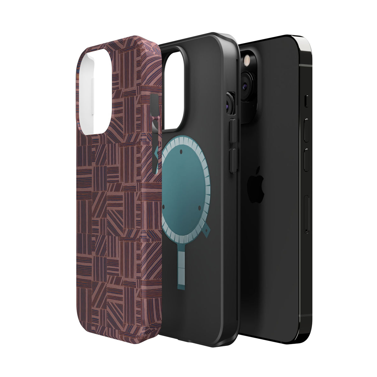 MagSafe Impact Resistant Phone Case - Geometric Brown Pattern, Dual-Layer Protection, rear camera protection detail; impact resistant iphone 17 pro max case