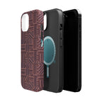 MagSafe Impact Resistant Phone Case - Geometric Brown Pattern, Dual-Layer Protection, exploded layered case construction; impact resistant iphone 17 pro max case
