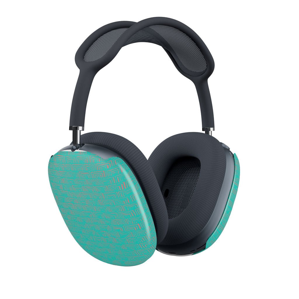 AirPods Max Shell Case by Printify featuring vibrant teal protective ear cup covers, showcasing unique textured design for personalized headphone protection.