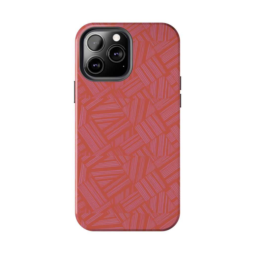 Tough Phone Case — Geometric Coral Pattern Protective Cover, shockproof iphone 18 pro case shown from rear and side angles