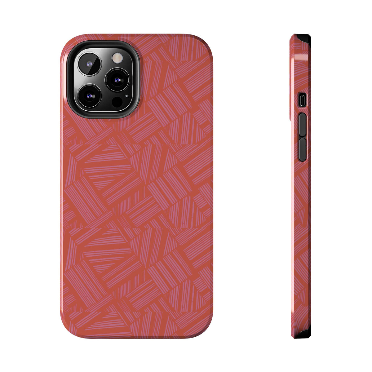 Tough Phone Case — Geometric Coral Pattern Protective Cover, shockproof iphone 18 pro case with glossy coral finish