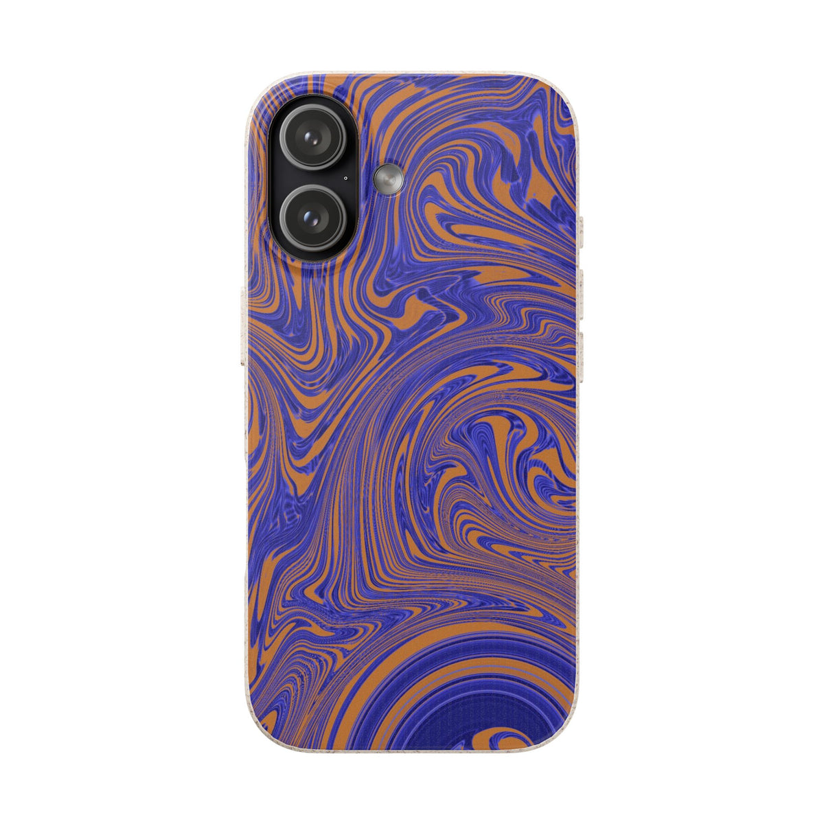 Biodegradable Marble Swirl Phone Case — Purple & Orange Eco-Friendly Protective Cover showing the plant-fiber case edge; protective biodegradable case _CASETiFY5 alternative.
