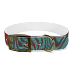Vintage brass detail on the Marbled Swirl Dog Collar — Red & Teal Abstract Pet Collar, combining style with hypoallergenic dog collar advantages.