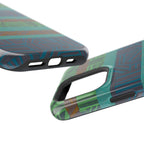 Geometric Green Wireless Charging iPhone 16 Pro Max Case - Impact-Resistant Dual-Layer