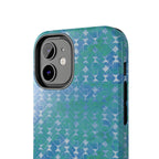 Tough Phone Case — Blue-Green Geometric Watercolor Pattern, shockproof iphone 17 pro case blue aqua rear view