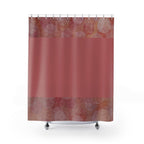 Blush Rose Geometric Shower Curtain featuring a modern pink patterned design, highlighting its elegant colors and textures, perfect for a stylish bathroom decor. Ideal quick-drying shower curtain.