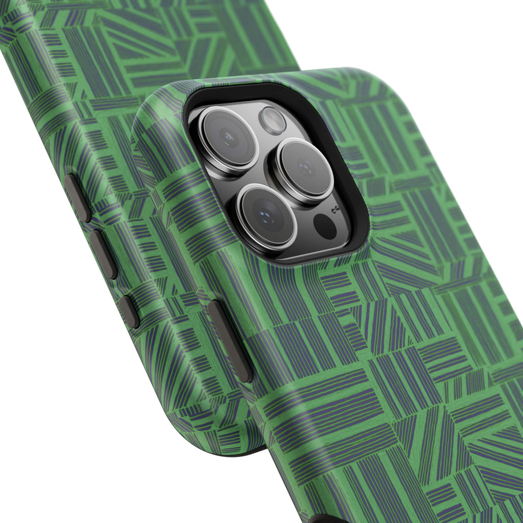 Green Dual Layer iPhone 17 Pro Phone Case, Geometric MagSafe 2-Layer Impact Protection