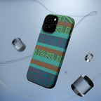 Green Geometric Stripe Phone Case — Impact-Resistant, wireless charging iphone 16 pro max case lifestyle render highlighting its colorful full-wrap print.