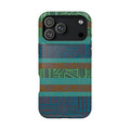 Green Geometric Stripe Phone Case — Impact-Resistant, wireless charging iphone 16 pro max case presented in a full rear view.