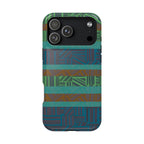 Green Geometric Stripe Phone Case — Impact-Resistant, wireless charging iphone 16 pro max case presented in a full rear view.