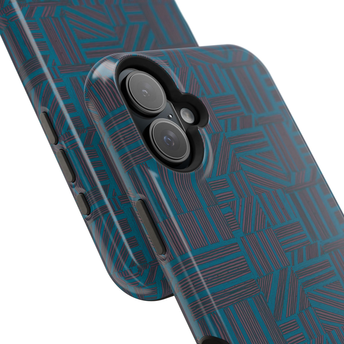 Impact Resistant iPhone 17 Case, Teal Geometric MagSafe Dual-Layer Protection