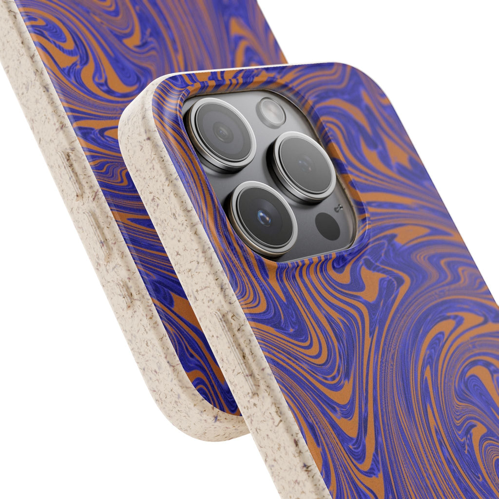 Biodegradable iPhone 17 Case – Purple Orange Marble Swirl Eco-Friendly Protection